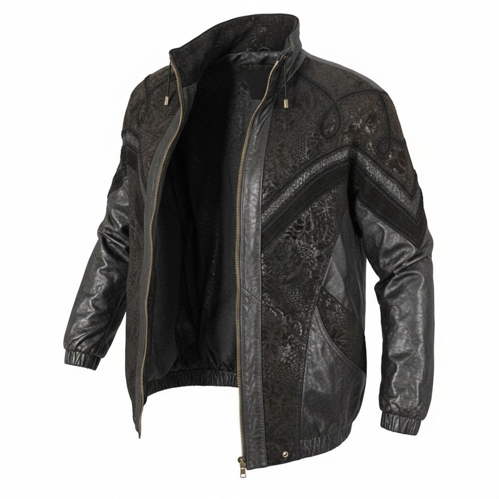 Vintage 80s Winlit Genuine Leather Bomber Jacket mens S/M Embroidered Biker‎